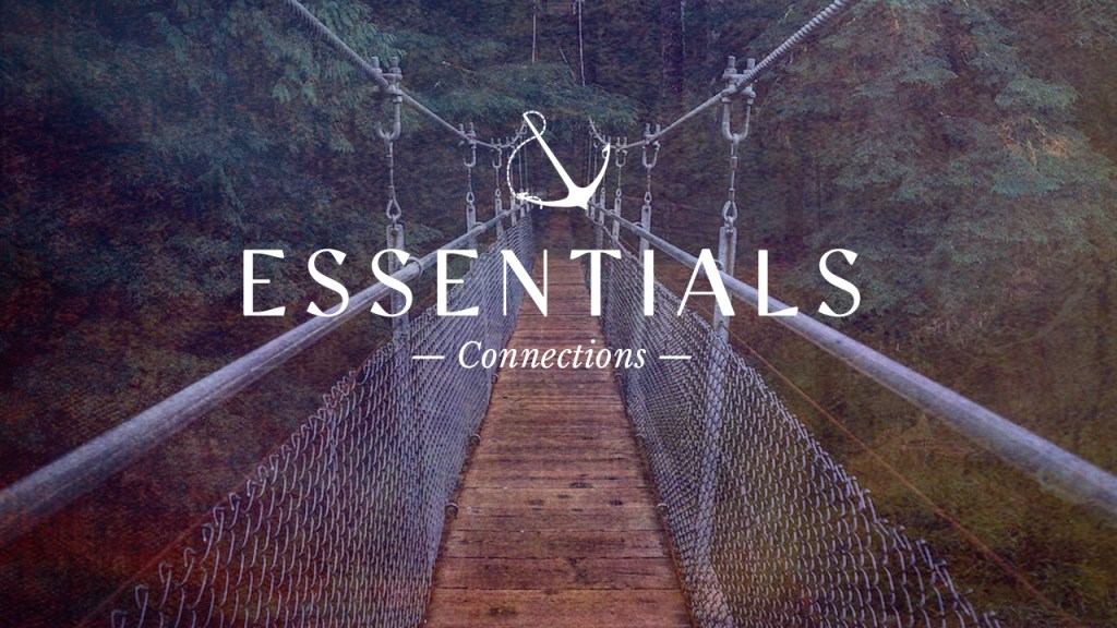 Image of a suspension bridge with text overlaid, "Essentials: Connections"