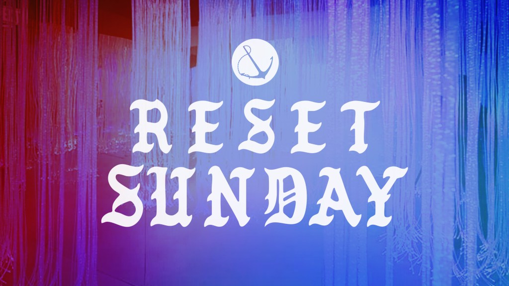 Image of art display from the WNDR Museum with text overlaid, "Reset Sunday"
